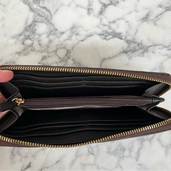 Michael Kors Brown Signature Logo Jet Set Studded Zip Around Continental Wallet - Picture 4 of 8